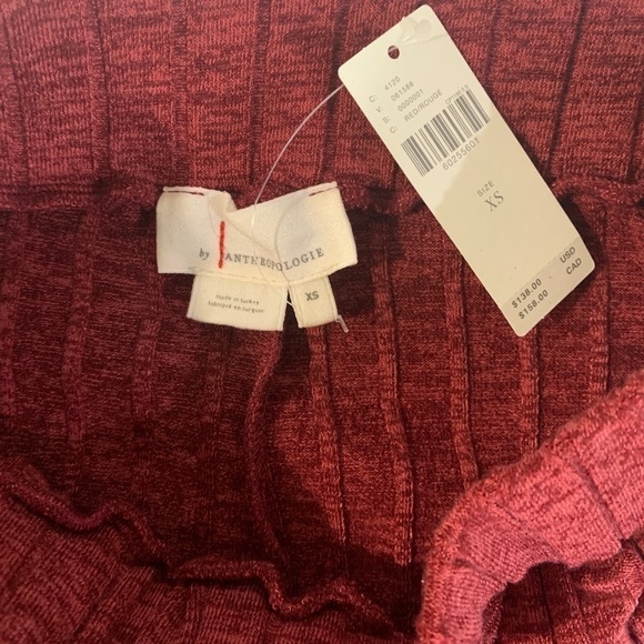 - NWT Burgundy Heather Anthropologie Pauline Ruffled Knit MIDI Skirt Maroon - Picture 8 of 12